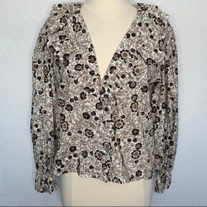 ZARA Multicolor Floral Frilled Printed Top V-neck Long Sleeve S